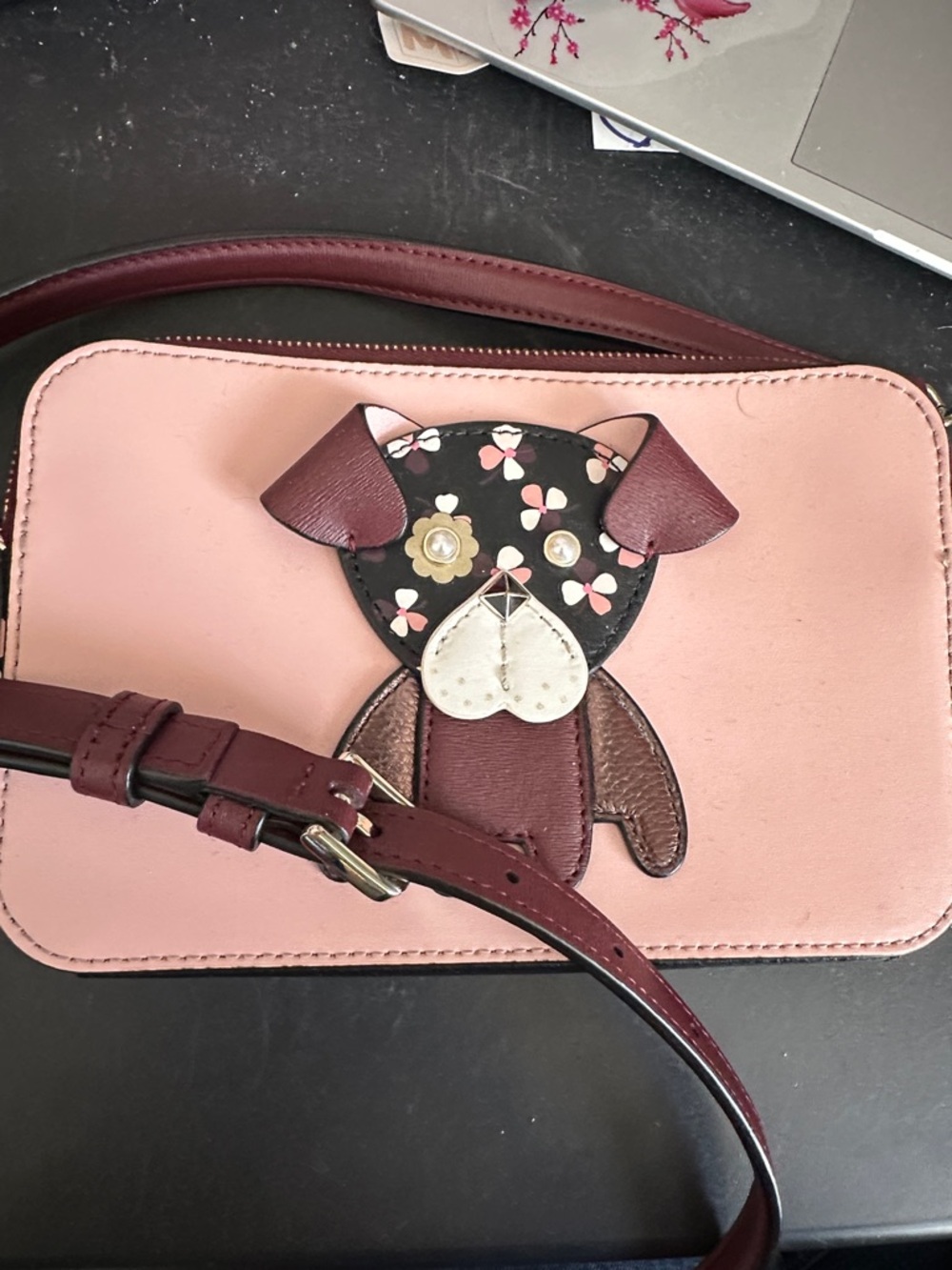 Kate Spade Cute Pink Crossbody Bag with Floral Pup Applique